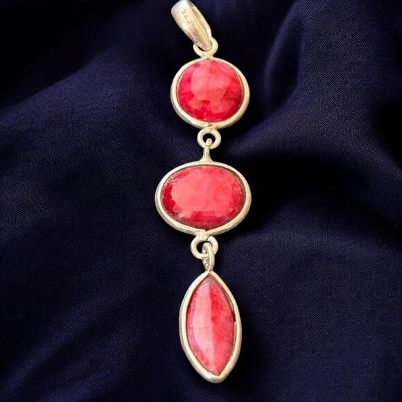 VTG Artisan Crafted Set  Sterling Silver Ruby Dangle Earrings & Pendant  925 - Picture 7 of 12